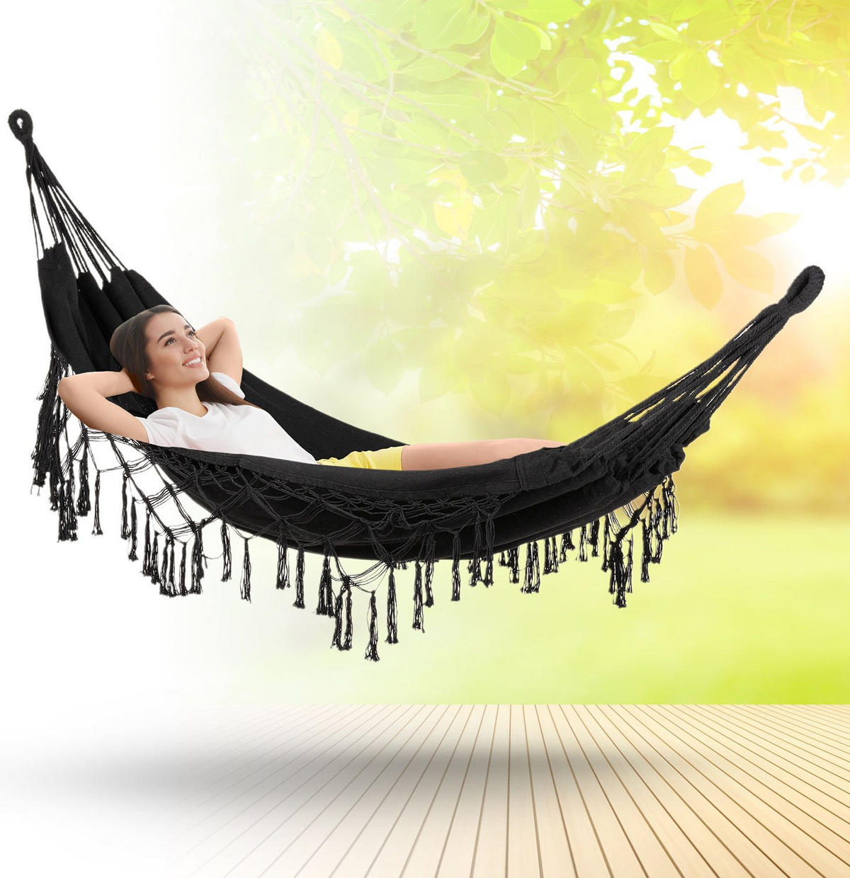 HÄNGEMATTE 200/150 cm, bis 200 kg - Schwarz, Textil (150/1/200cm) - Outtec