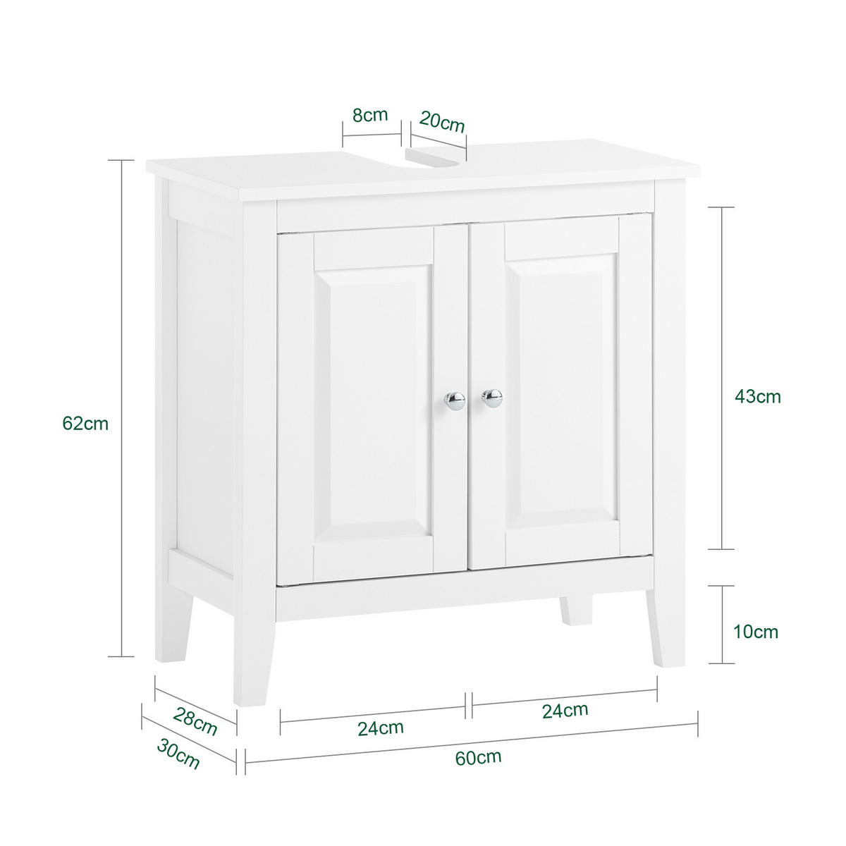 WASCHBECKENUNTERSCHRANK Weiß 60x62x30cm - Weiß, Holzwerkstoff (60/62/30cm) - SoBuy