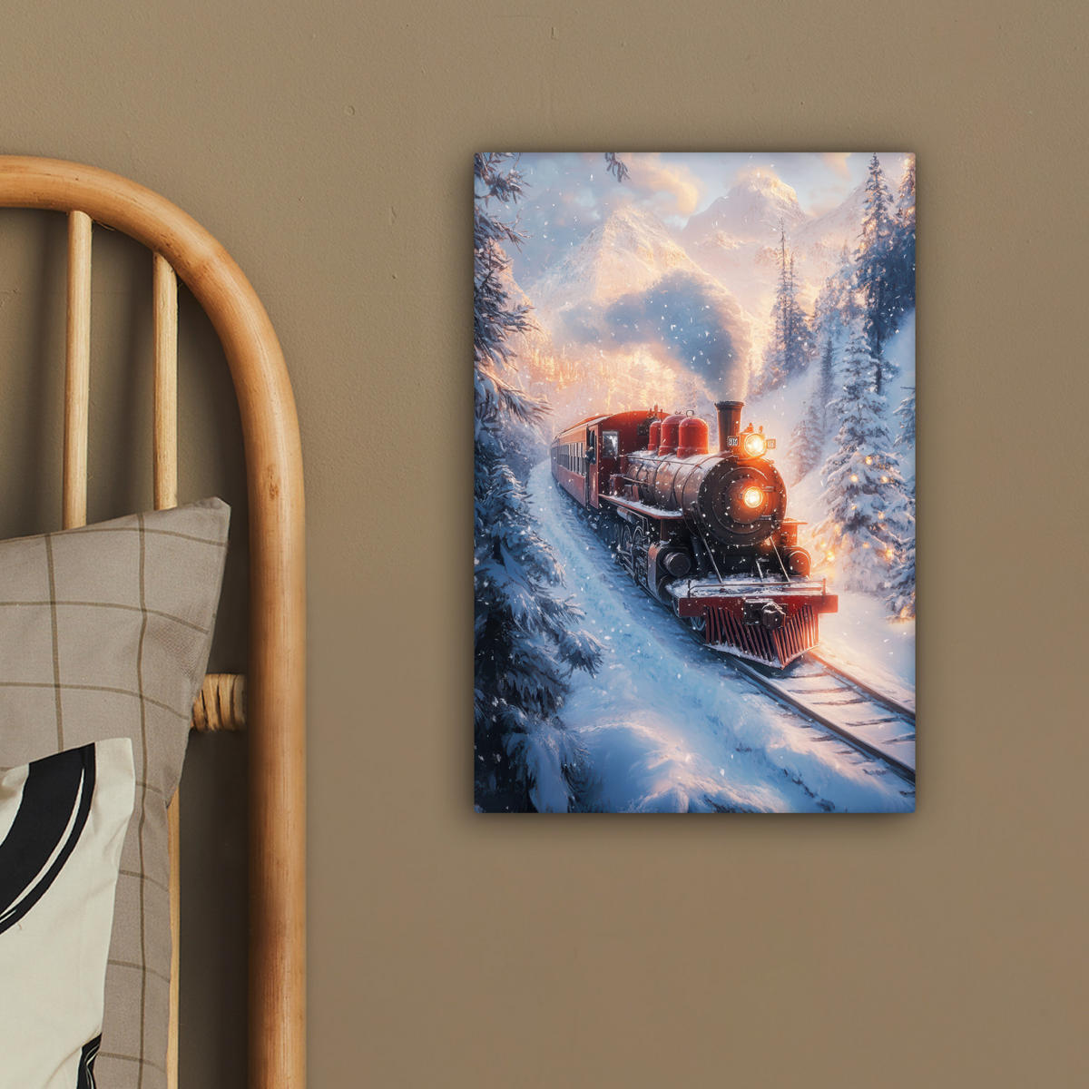 LEINWANDBILD Weihnachtszug - Schnee - Winter - Weihnachten 20x30 cm - Dunkelrot, Textil (20/30cm) - MuchoWow