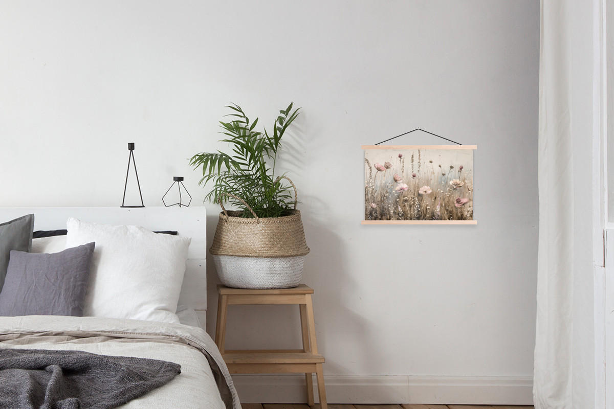 POSTER Blumen - Rosa - Modern - Beige 60x40 cm - Beige, Textil (60/40/0.15cm) - MuchoWow