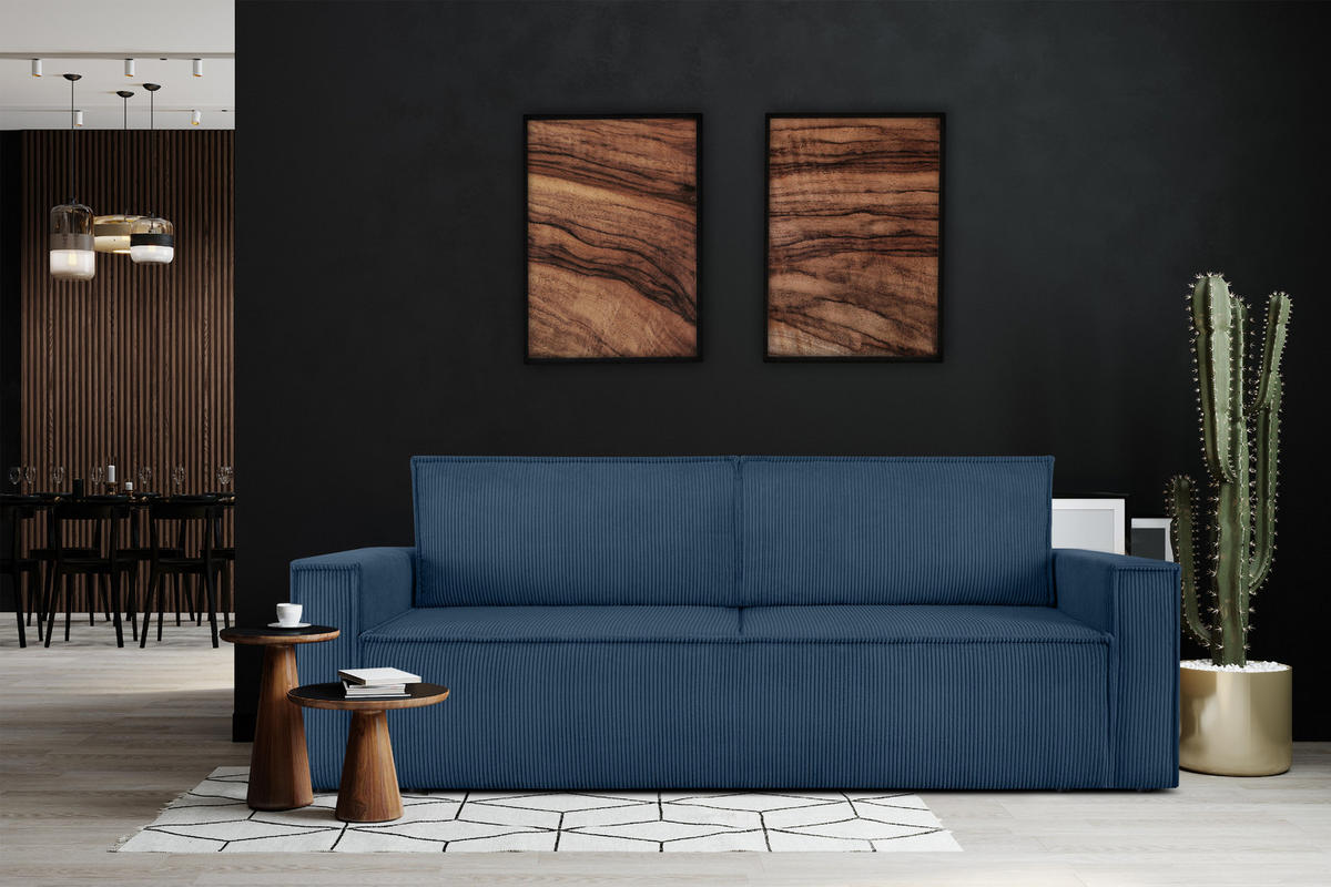 SCHLAFSOFA NAPI in Pet Friendly Cord-Stoff, marineblau - Blau/Schwarz, Textil (228/89/101cm) - KONSIMO®