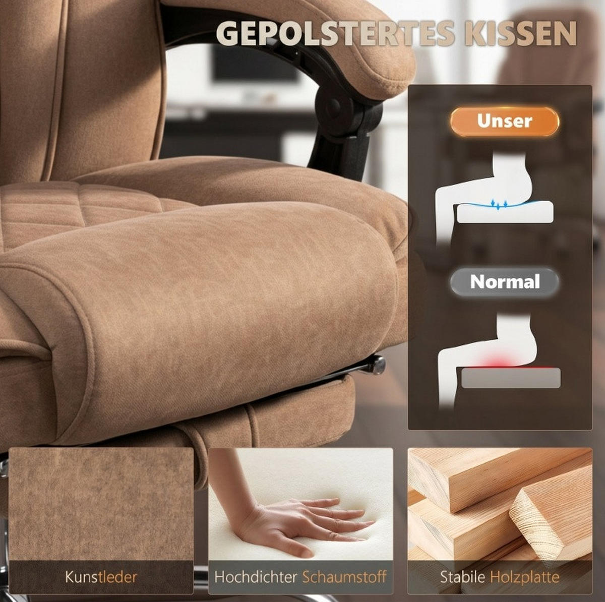BÜROSTUHL in Braun 67x72x119 cm mit Massagefunktion, Lendenwärme und Fußstütze - Braun, Textil (72/119/67cm) - IVMEU