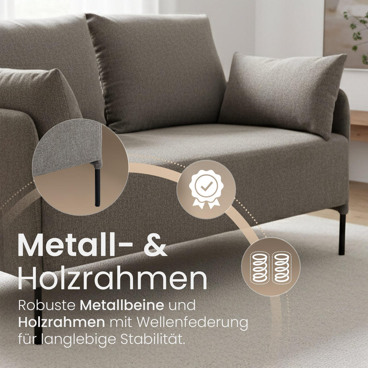 SOFA 131/79 cm Stoff Taupe - Taupe/Schwarz, Textil/Metall (131/79/79cm) - CLP