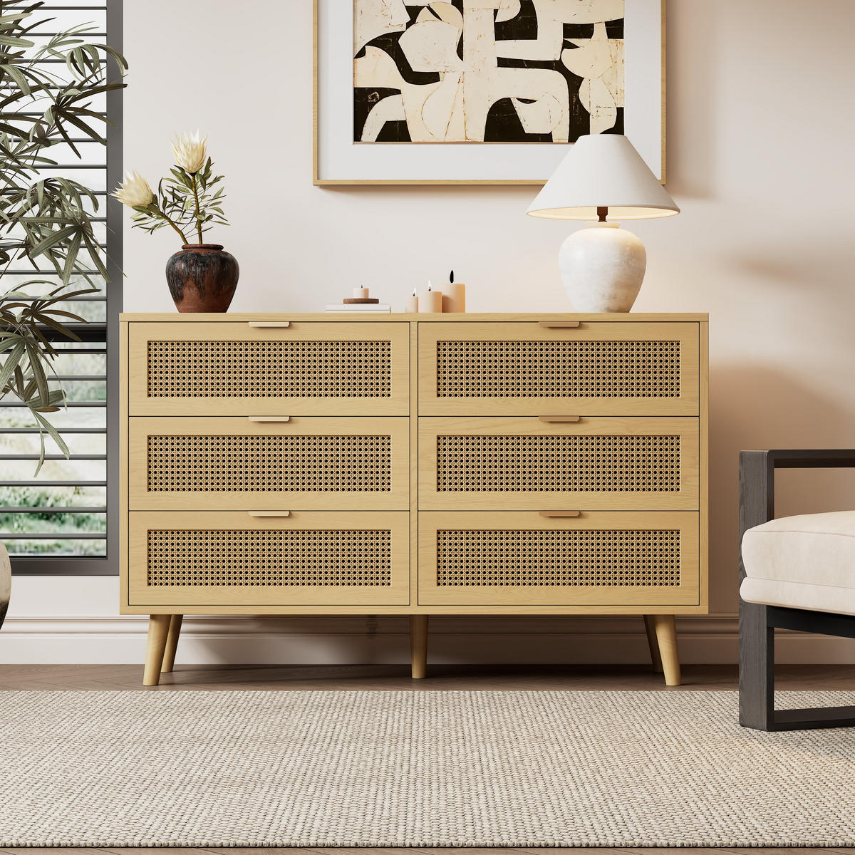 KOMMODE mit 6 Schubladen Holz Sideboard 120x40x76.5cm - Eichefarben, Holzwerkstoff (40/76.5/120cm) - FLIEKS
