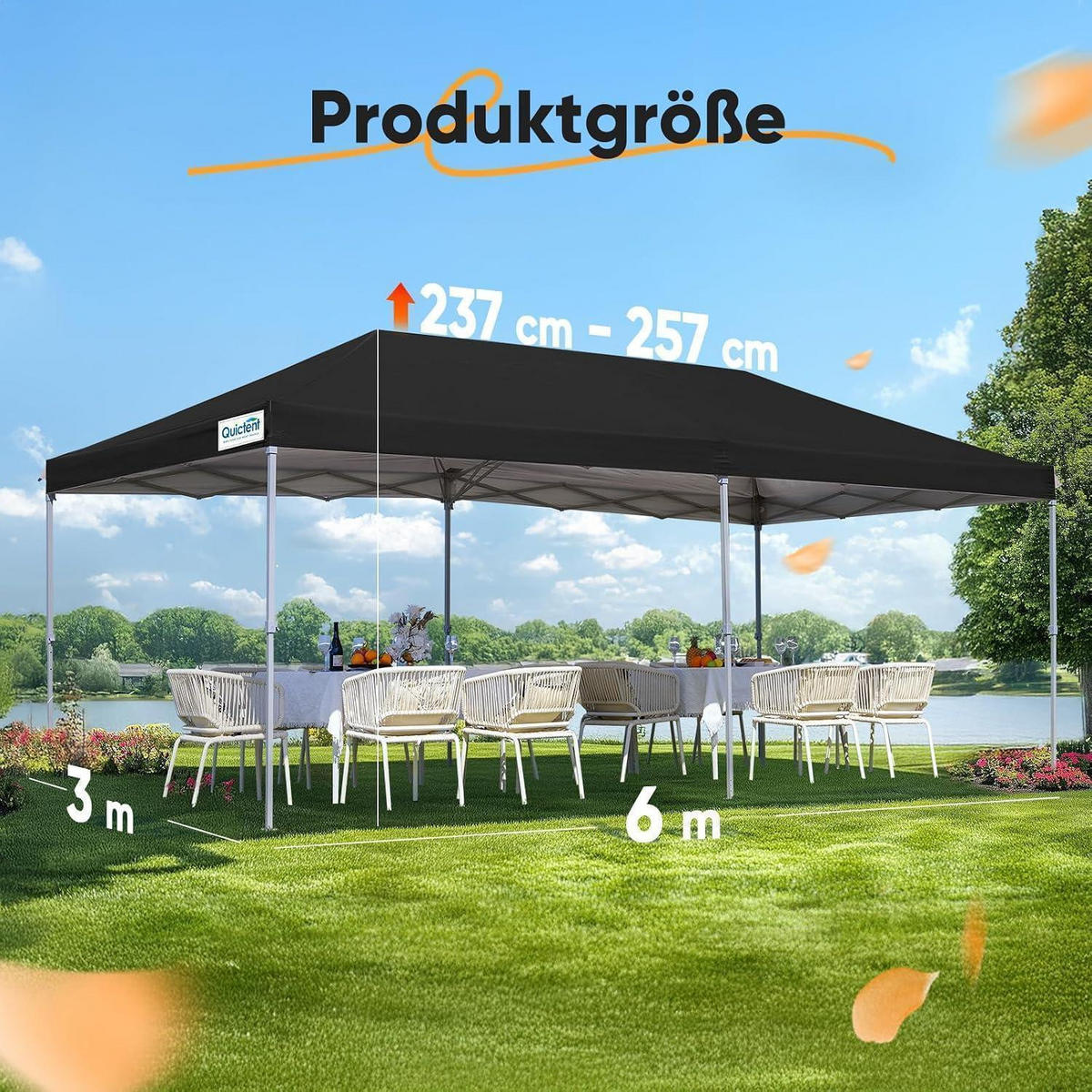 FALTPAVILLON 3x6m wasserdicht mit Seitenwänden und UV-Schutz 50+ Schwarz - Schwarz, Textil (300/277/600cm)