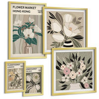 BILDER SET 5er Set - 50x50 cm & 20x30 cm & 40x60 cm Goldrahmen - Blumenillustrationen London Hongkong - Goldfarben, Kunststoff (40/60cm) - TULUP