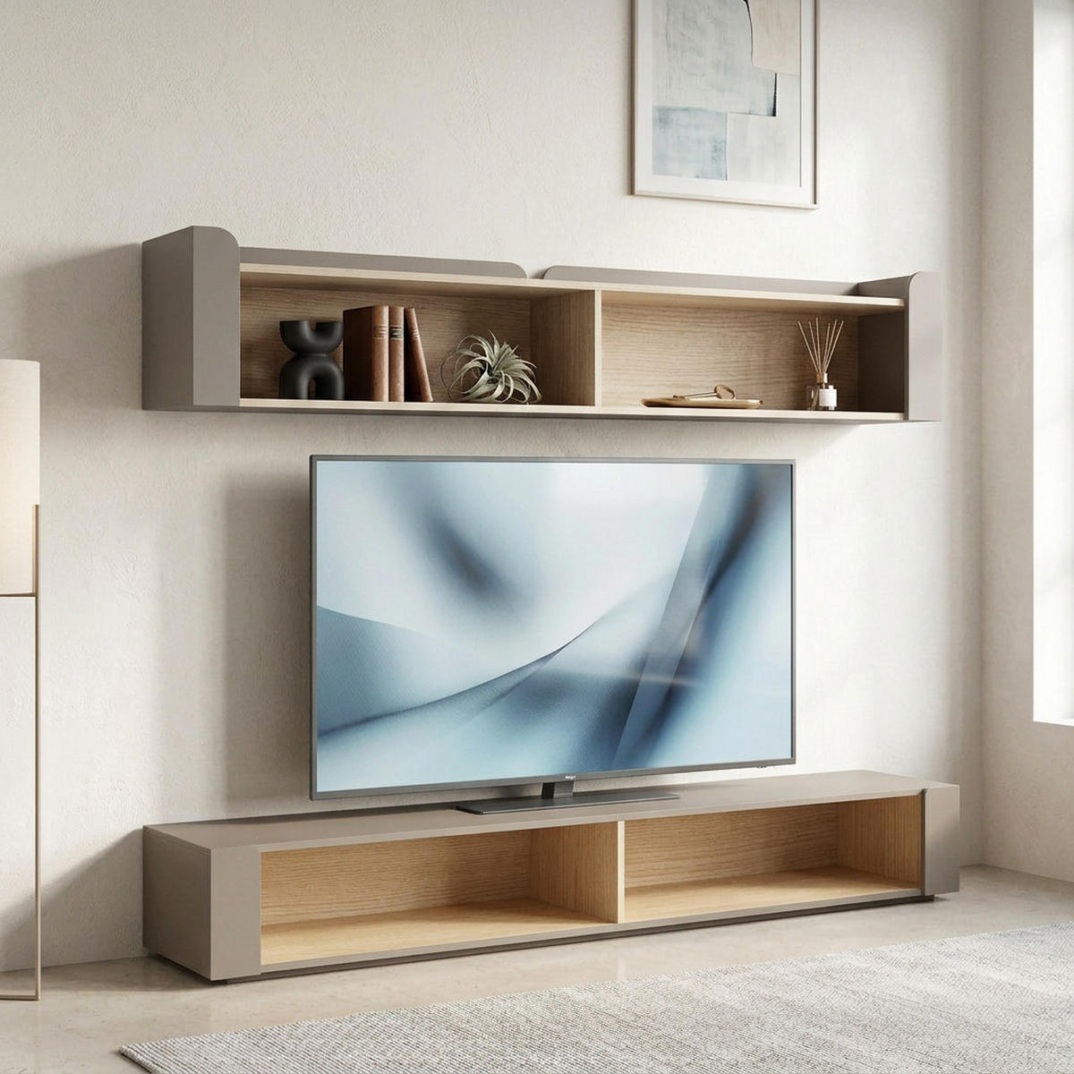 WANDREGAL Sorella mit 2 offenen Regalböden, 180 cm, Porcini + Eiche Mavelie - Eichefarben/Cappuccino, Holzwerkstoff (180/33/27cm) - Beautysofa