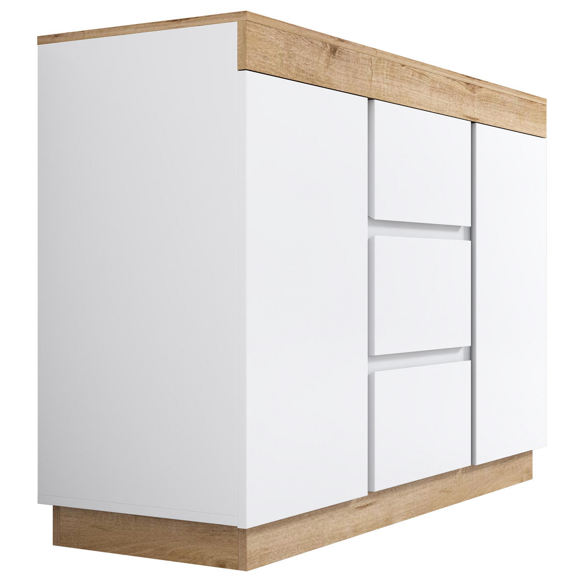 KOMODA bílá dub 120 cm 3 zásuvky 2 dvířka - bílá, kompozitní dřevo (120.5/82.5/40cm) - Urban Meuble