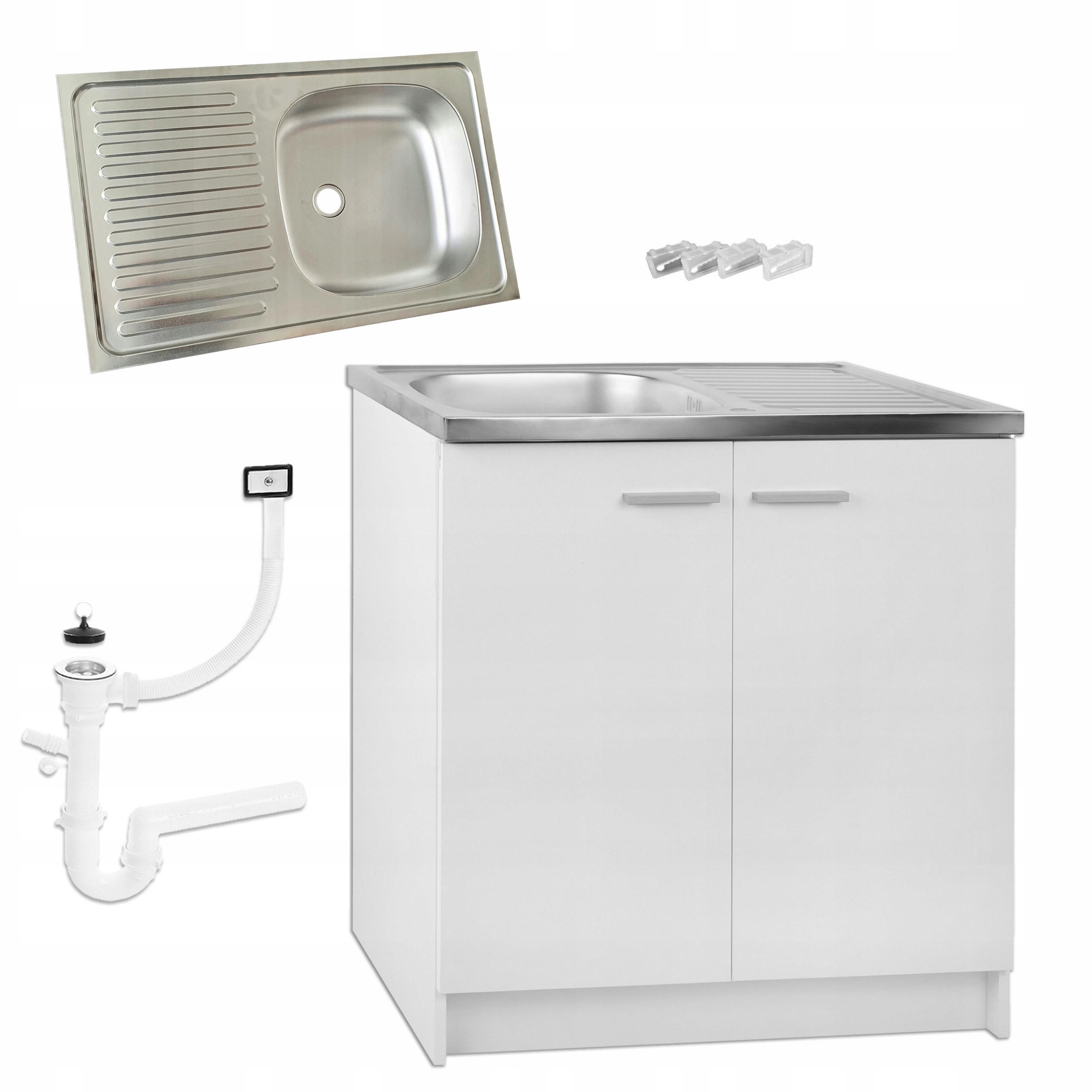 SPÜLUNTERSCHRANK 80cm mit Spüle + Armatur + Siphon weiß - Weiß, Holzwerkstoff (80/82/50cm) - Stamar