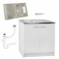 SPÜLUNTERSCHRANK 80cm mit Spüle + Armatur + Siphon weiß - Weiß, Holzwerkstoff (80/82/50cm) - Stamar