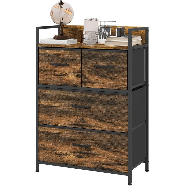KOMMODE 60/85/29 cm Braun aus Polyester mit 4 Stoffschubladen - Braun, Holzwerkstoff (29/85/60cm) - OKMYHOME