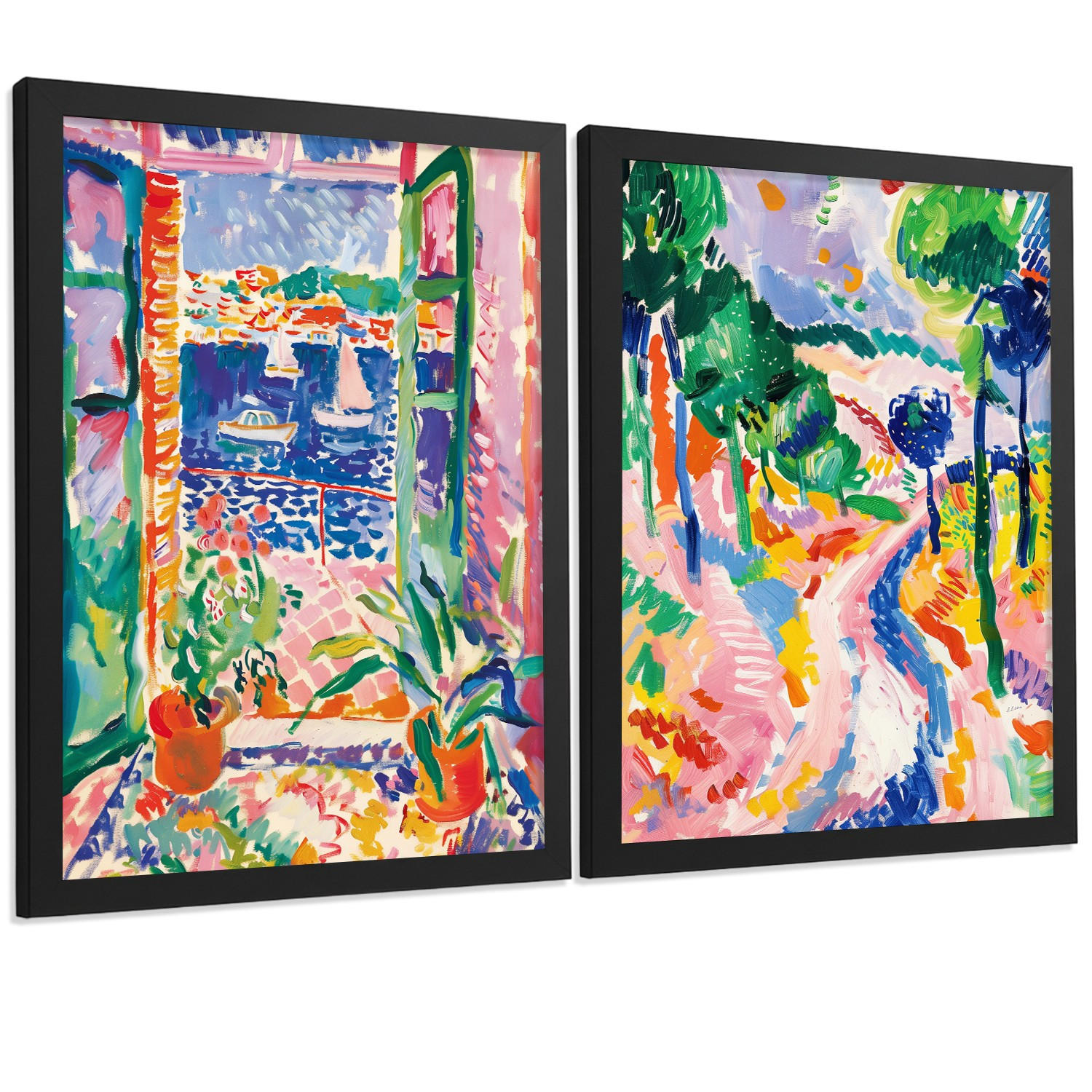 POSTER 4er Bilder-Set Wandbilder Landschaft Maritim modern Wohnzimmer Deko, Schlafzimmer, Küche, Badezimmer Schwarzer Rahmen A3 - Schwarz, Papier (29.7/1/42cm) - Nacnic