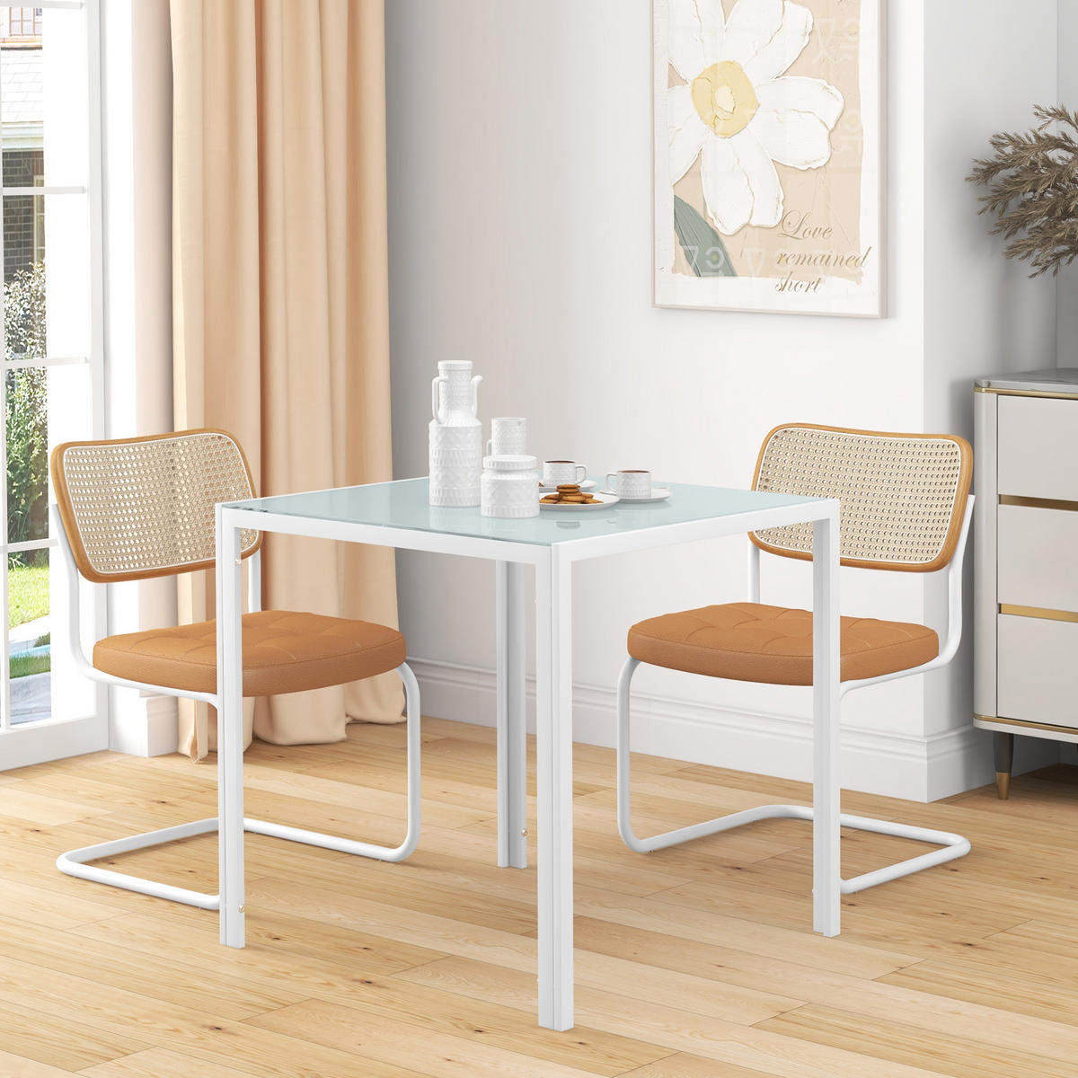 ESSTISCH DE-08382 für 4 Personen mit Hartglasplatte Weiß - Weiß, Metall (75/75/75cm) - ComfortXL