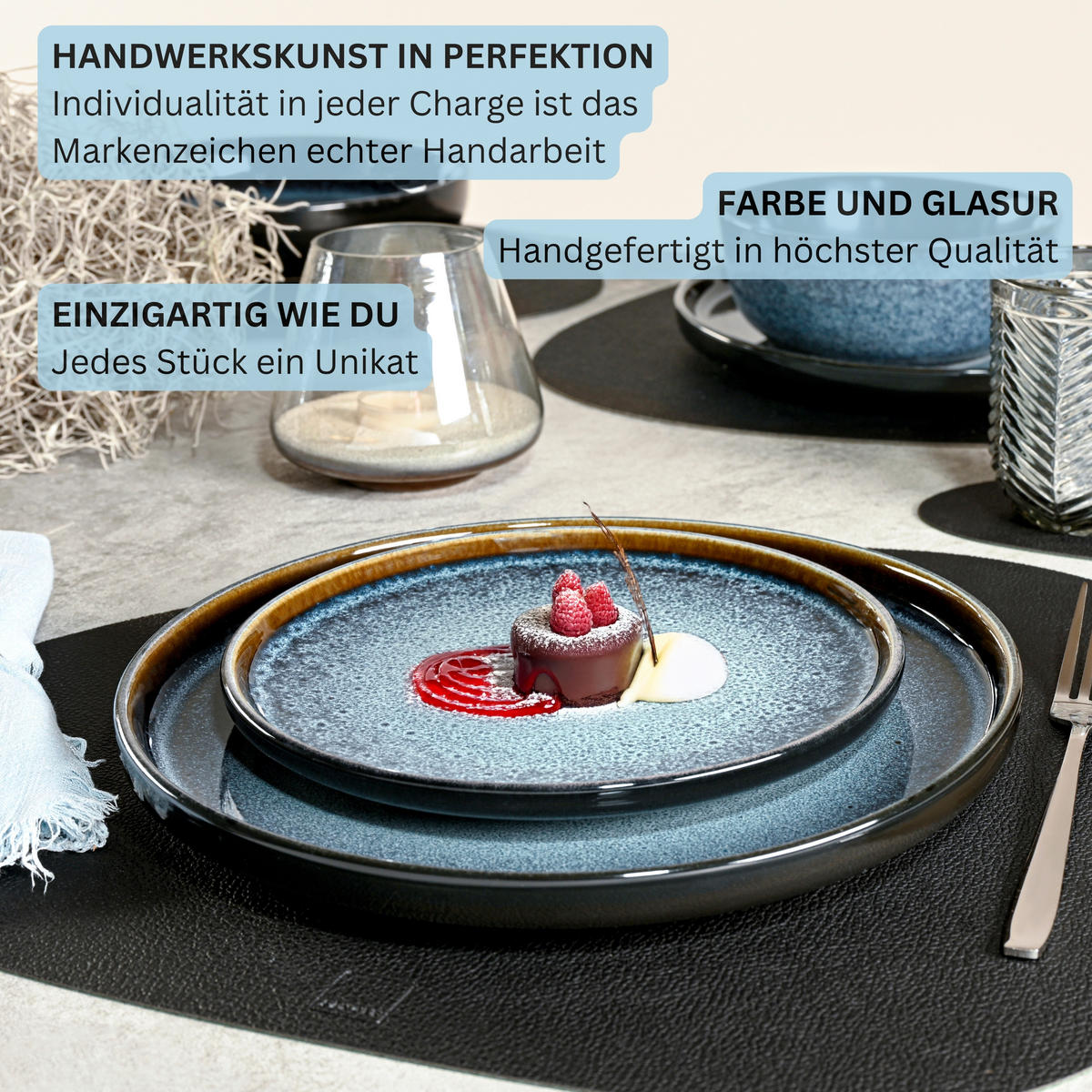 DESSERTTELLER SET OSAKA - 6 teilig aus Steingut - Blau, Stein (20.3cm) - Sänger