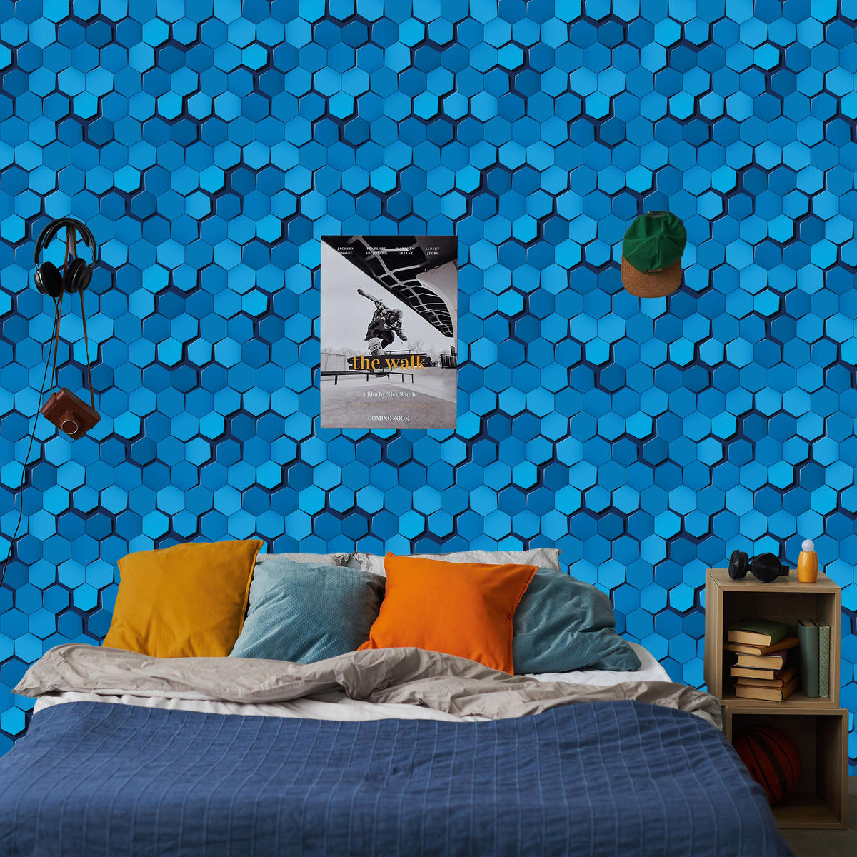 VLIESTAPETE Hexagone in 3D-Optik – Blau – 50x1000 cm - Blau, Papier (50/1000cm) - Muralo