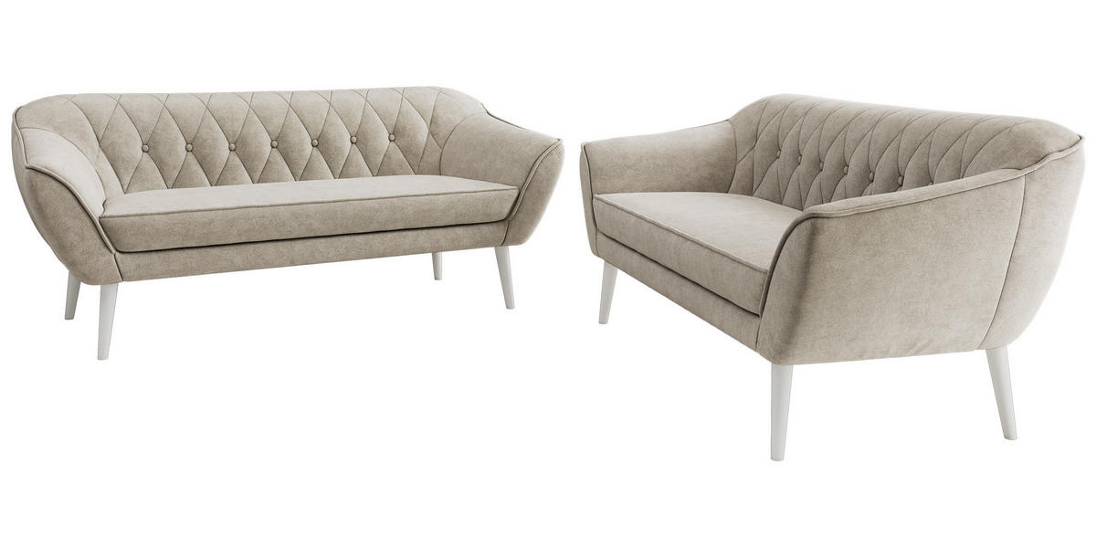 SEDACÍ SOUPRAVA PIRS 3+3 - Šedobéžová Strukturovaná látka - Bílé nohy - bílá/šedobéžová, kompozitní dřevo/textil (180/75/74cm) - MKS