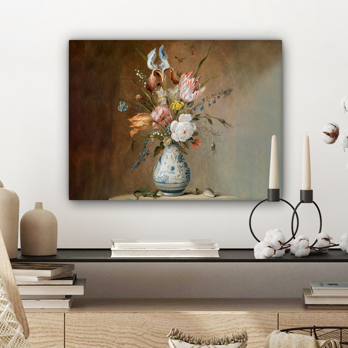 LEINWANDBILD Alte Meister - Blumen - Balthasar van der Ast Wandbild 40x30 cm - Hellbraun, Textil (40/30cm) - MuchoWow