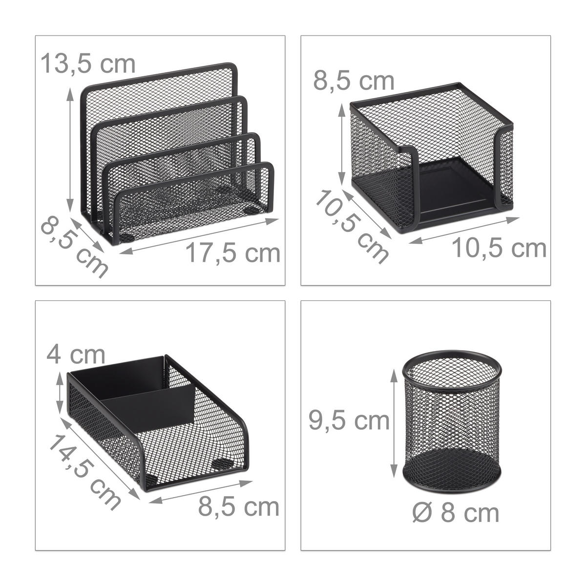 4TLG.SCHREIBTISCHORGANIZER - Schwarz, Metall (14.5/17.5/13.5cm) - Relaxdays