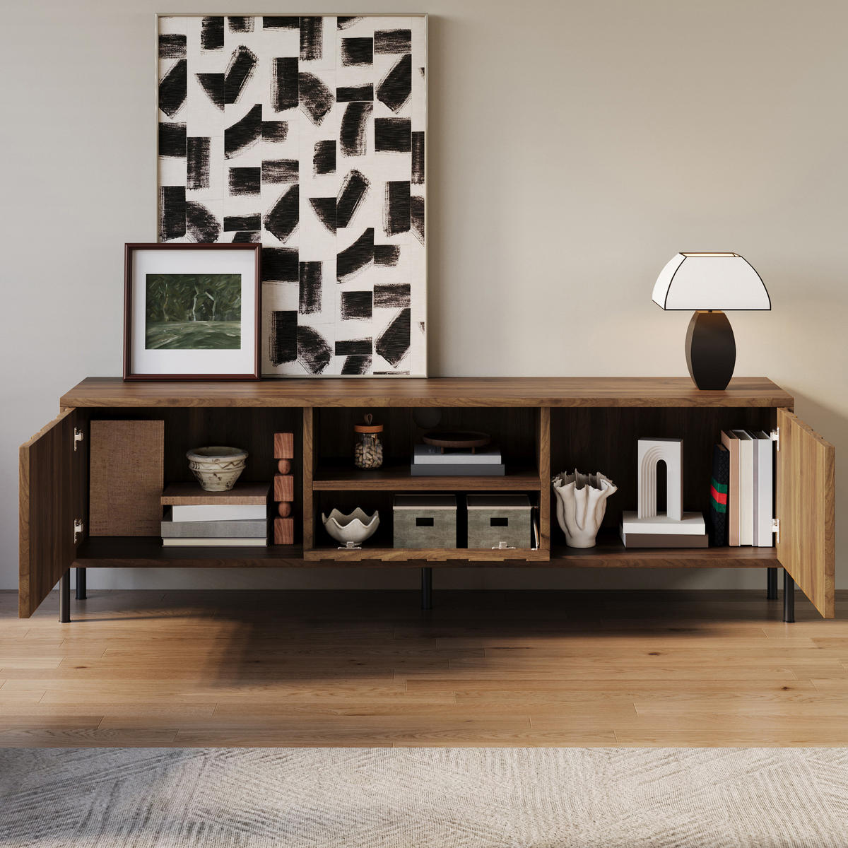 TV-SCHRANK in Natur mit wellenförmigen Türen und Kabeldurchführungen 160/35/46 cm - Naturfarben, Holzwerkstoff (160/46/35cm) - Redom