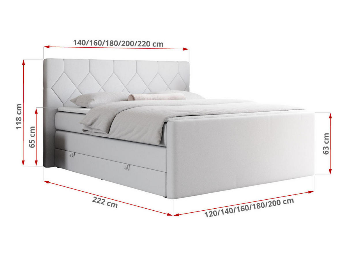 BOXSPRINGBETT KING EIGAR 140/200 Weiß Kunstleder - H4 - Weiß, Holz/Textil (140/200cm) - MKS