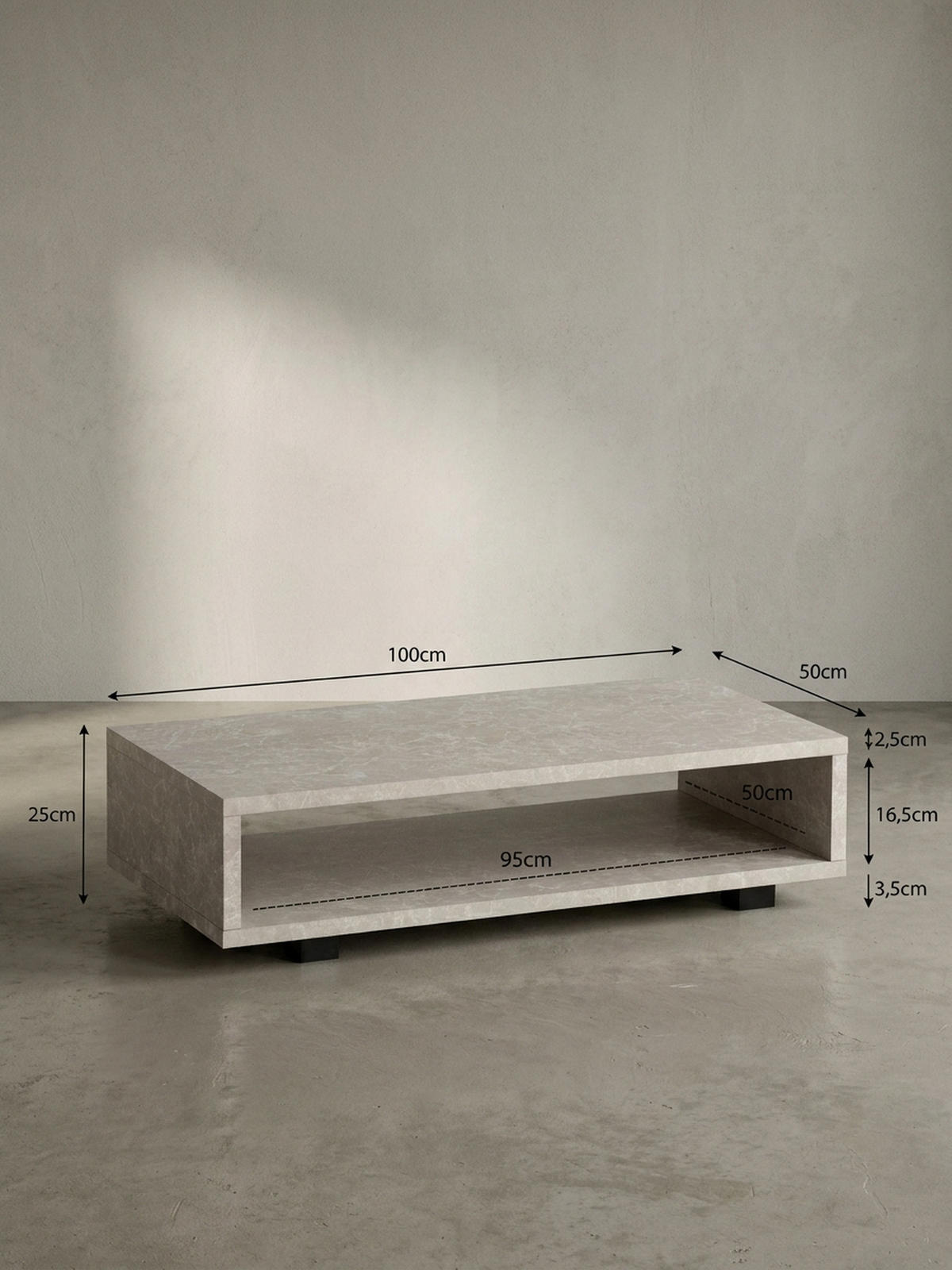 COUCHTISCH in Stein-Optik Modern mit Stauraum Rechteckig Schlicht, Beige 100x50x25 cm - Beige/Schwarz, Kunststoff (50/100/25cm) - KADIMA DESIGN