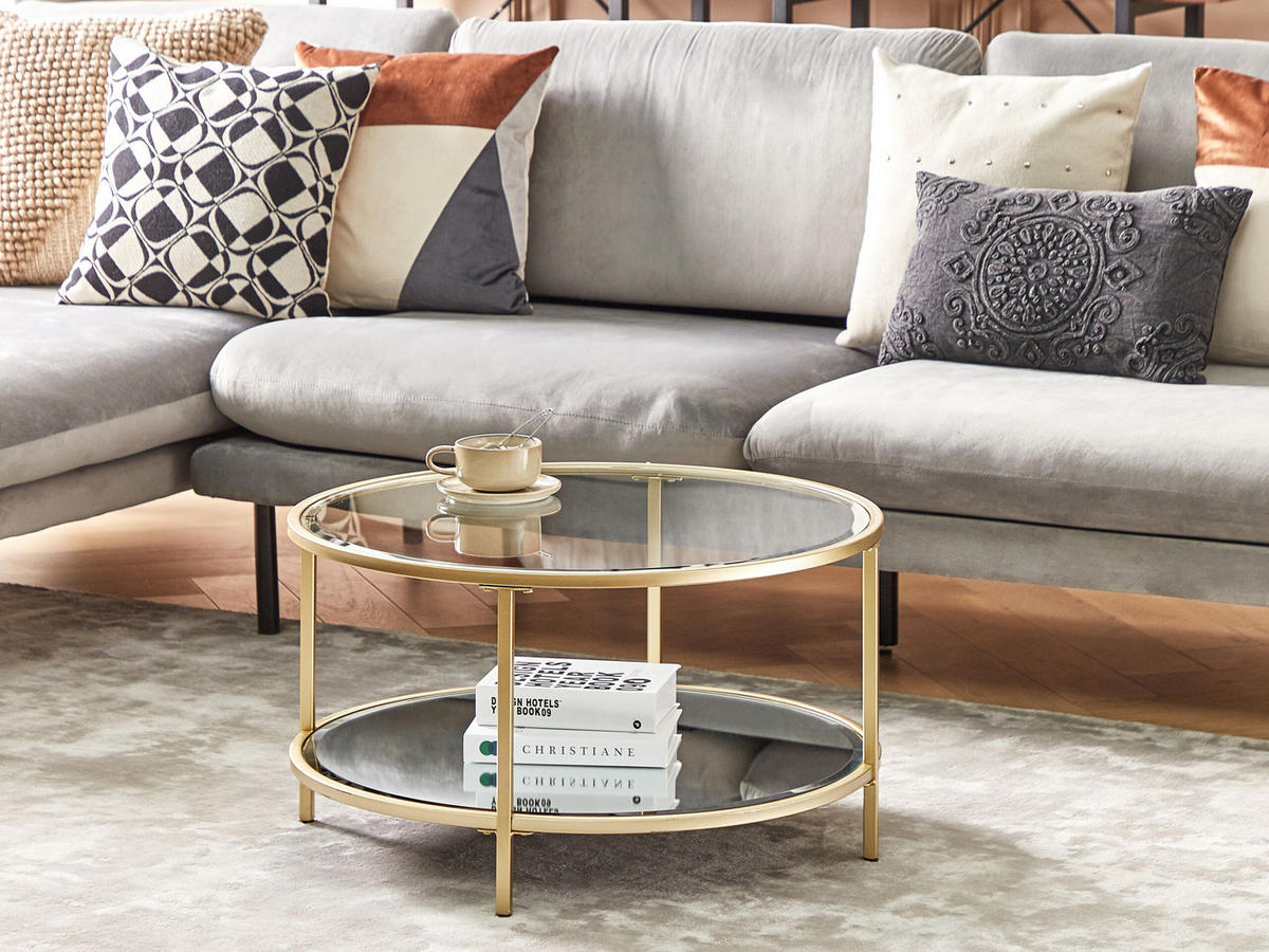 COUCHTISCH Glas/Metall gold 70 cm Birney - Transparent/Goldfarben, Glas (70/70/40cm) - Beliani