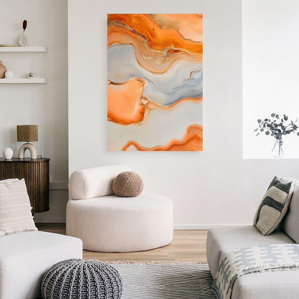 LEINWANDBILD Grafik Abstraktion Marmor Orange 60x90cm - Orange, Textil (60/90cm) - Feeby