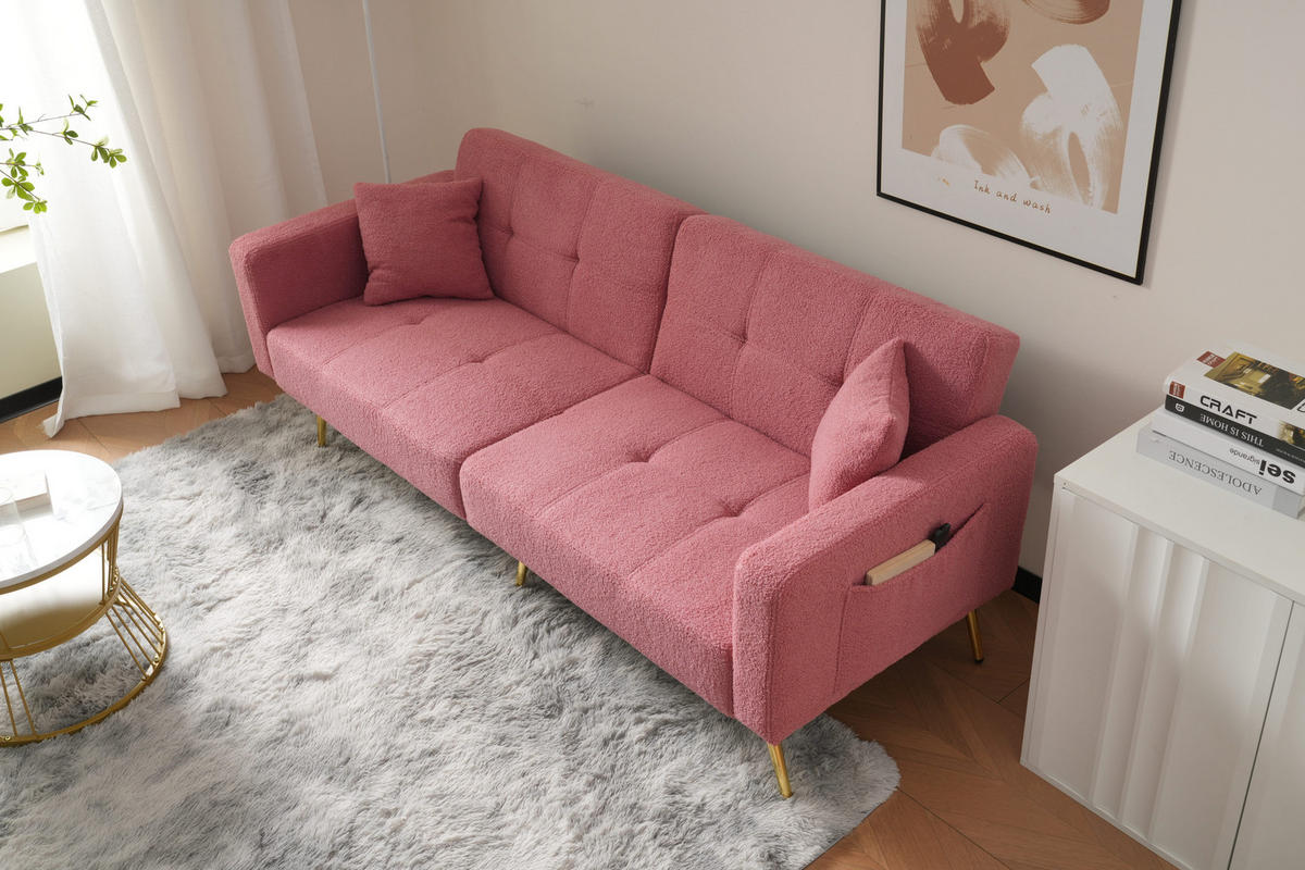 SCHLAFSOFA mit Bettfunktion, Kissen und goldfarbenen Beinen - Rosa, Kunststoff (175/72/64cm)