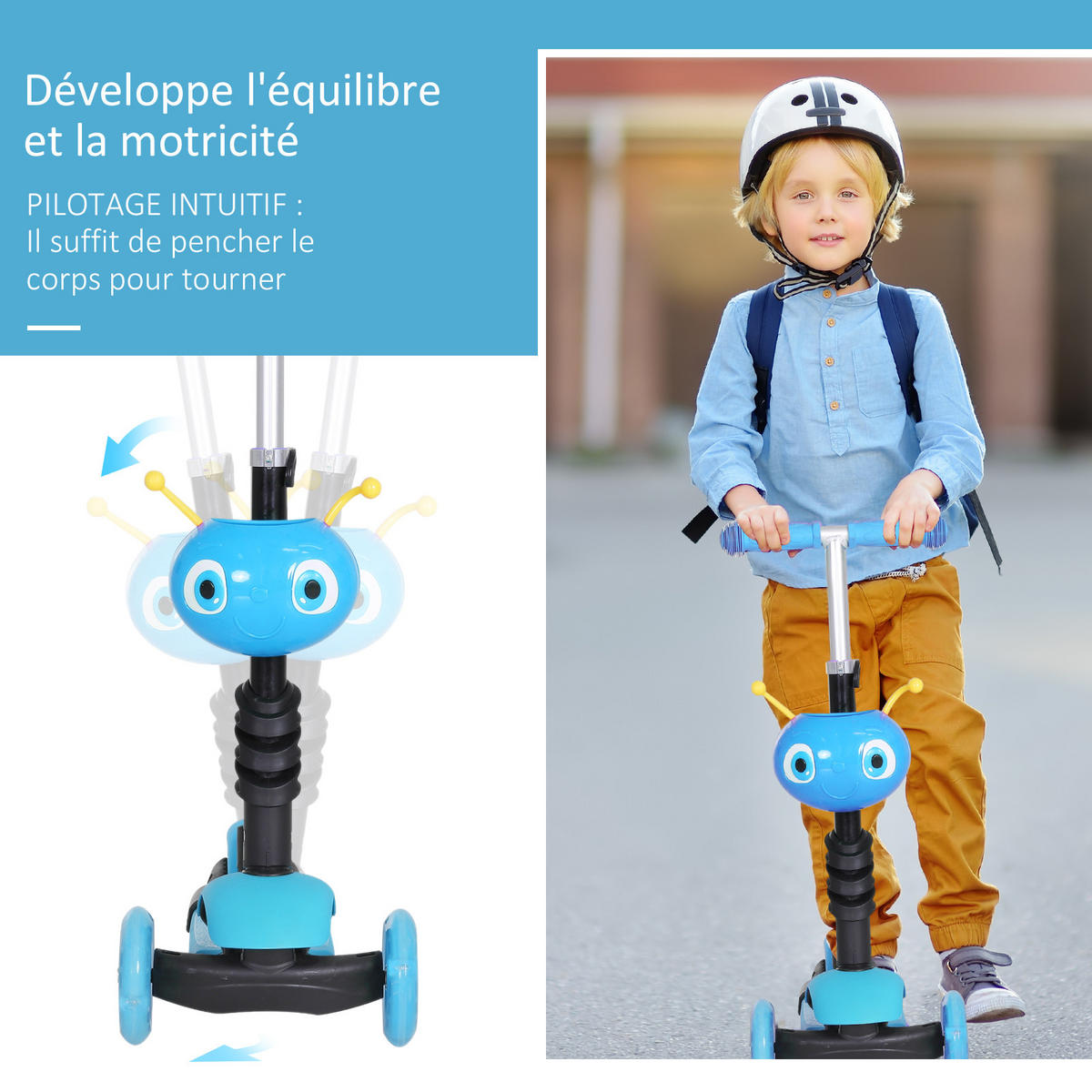 KINDERSCOOTER DE-16921 5-in-1 mit Sitz & Rückenlehne Blau - Blau, Metall (62/25/73cm) - ComfortXL
