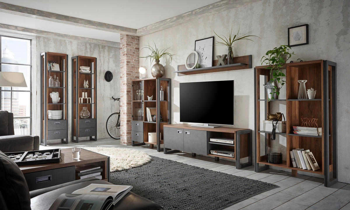 HIGHBOARD I12 Stirling Oak & Matera 90/140/33 cm mit Glastür - Eichefarben, Holzwerkstoff (90/140/33cm) - Livojo