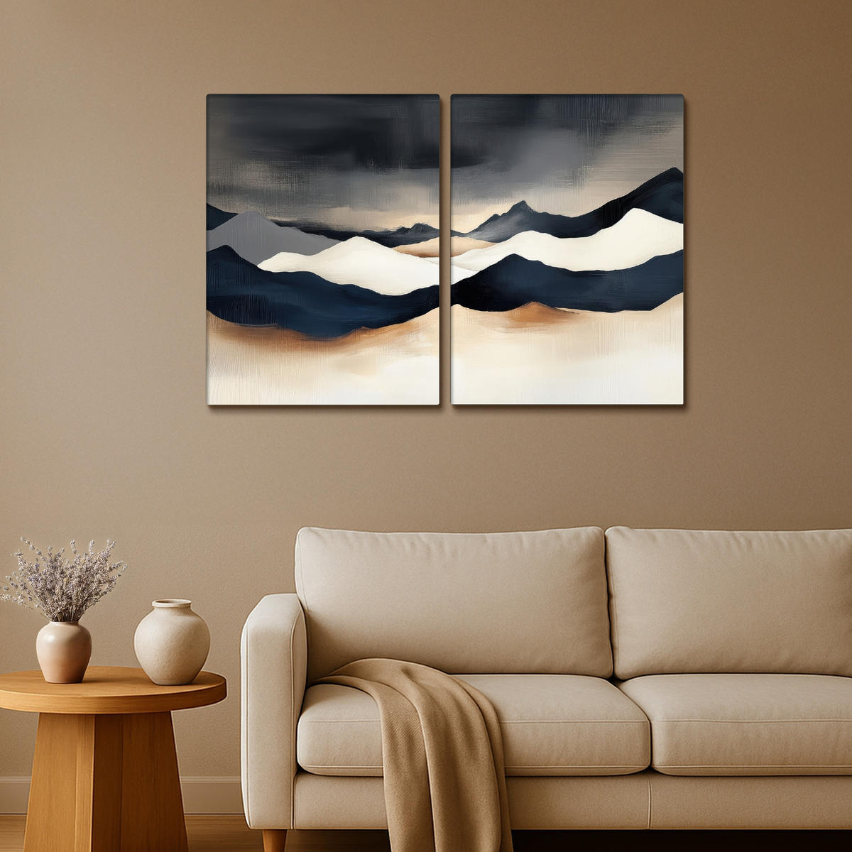 LEINWANDBILD 2er Set Landschaft - Abstrakt - Modern 120x80 cm - Dunkelblau, Textil (120/80cm) - MuchoWow