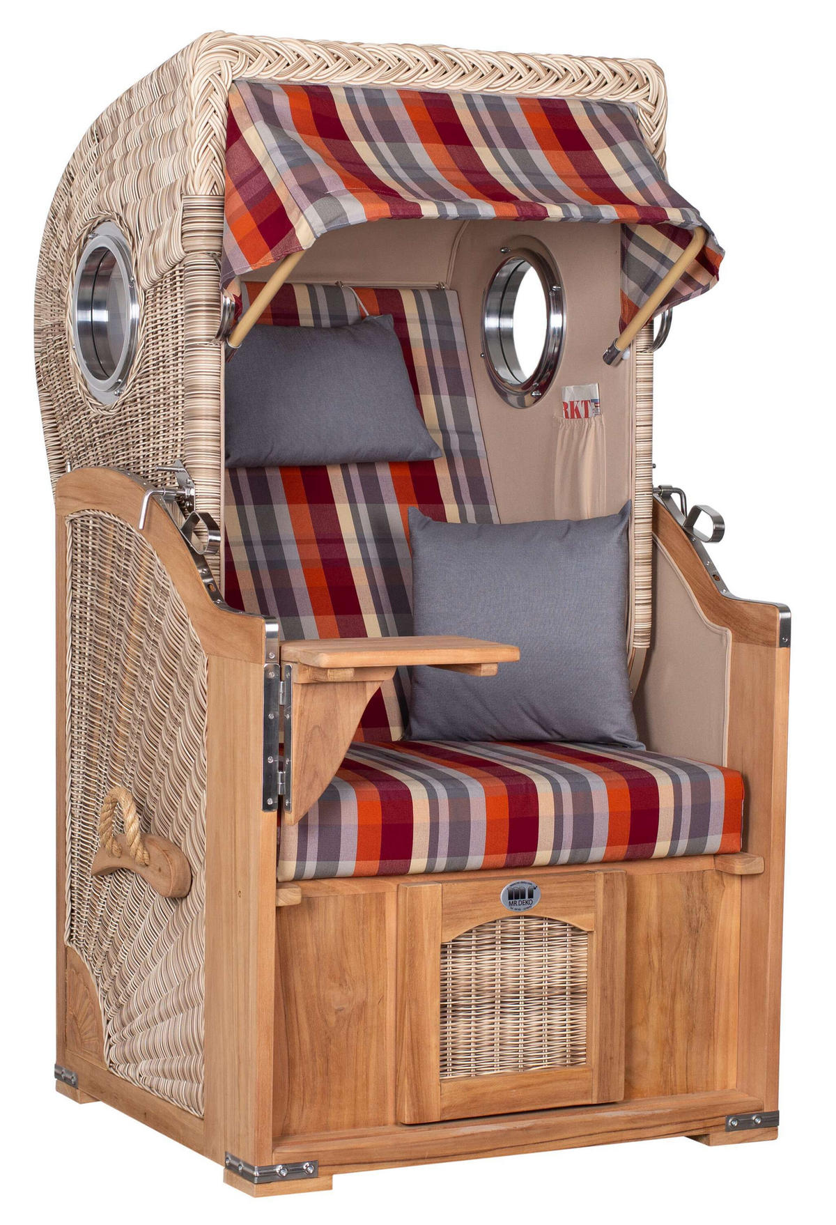 STRANDKORB Düne 1-Sitzer Teak 584 - Rot/Braun, Holz/Textil (98/165/80cm) - Mr. Deko