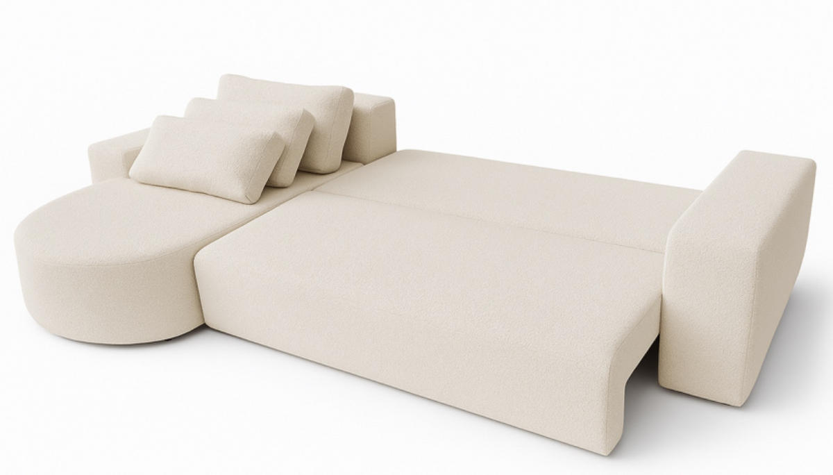 ECKSOFA Ecru Vello Mit Schlaffunktion Links Stoff Boucle - Ecru, Textil (270/165cm) - Sepro Meble