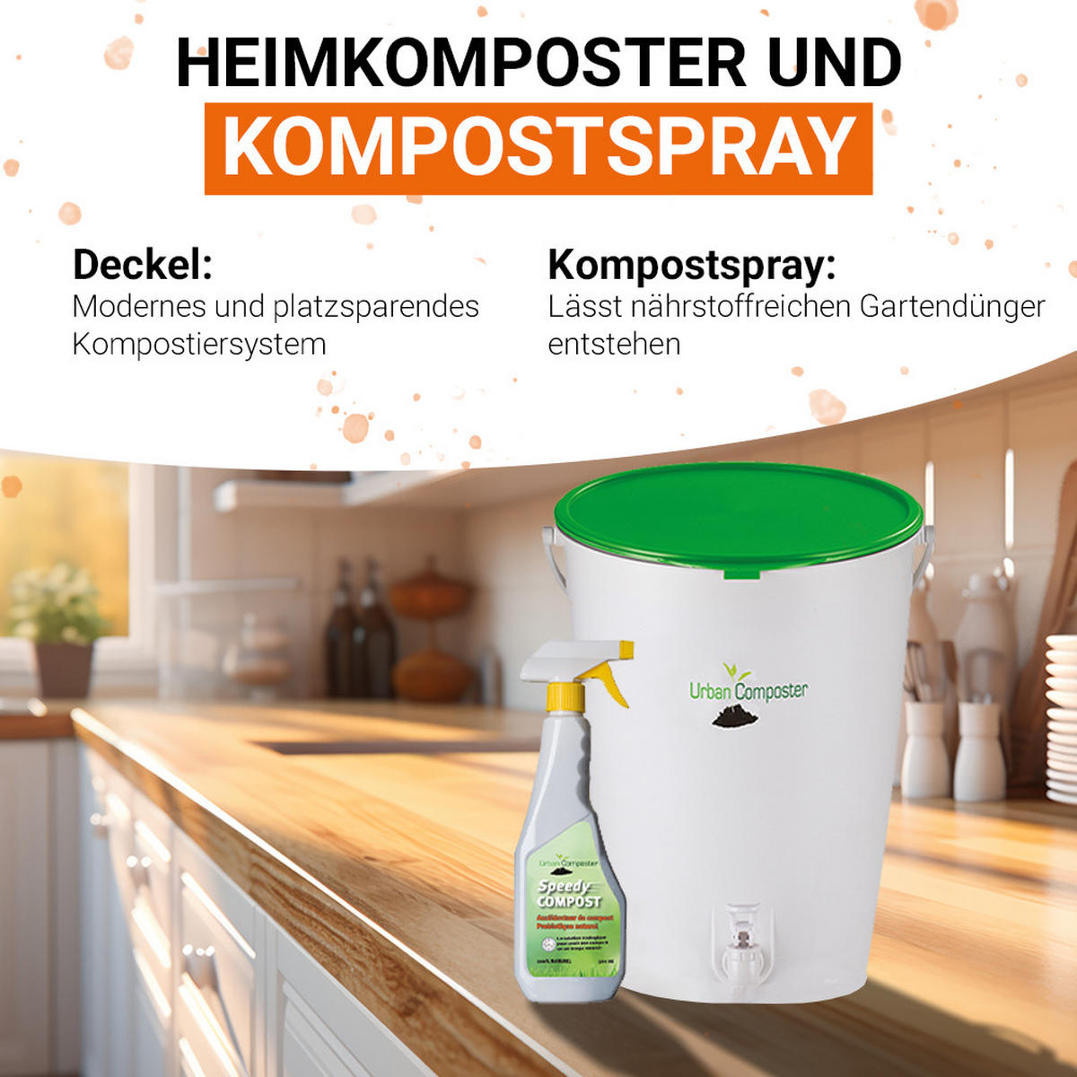 KOMPOSTER 15 L, grün inkl. Deckel und Kompostspray - Grün, Kunststoff (30/40/30cm) - GARANTIA