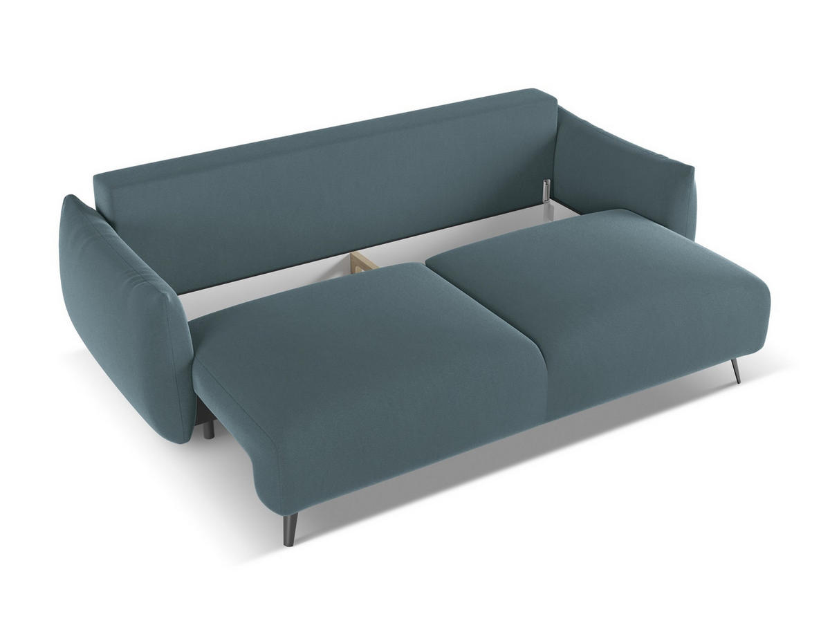 3-SITZER SOFA mit Schlaffunktion Samt Stoff Blau - Blau/Petrol, Textil/Metall (230/86/105cm) - Makamii