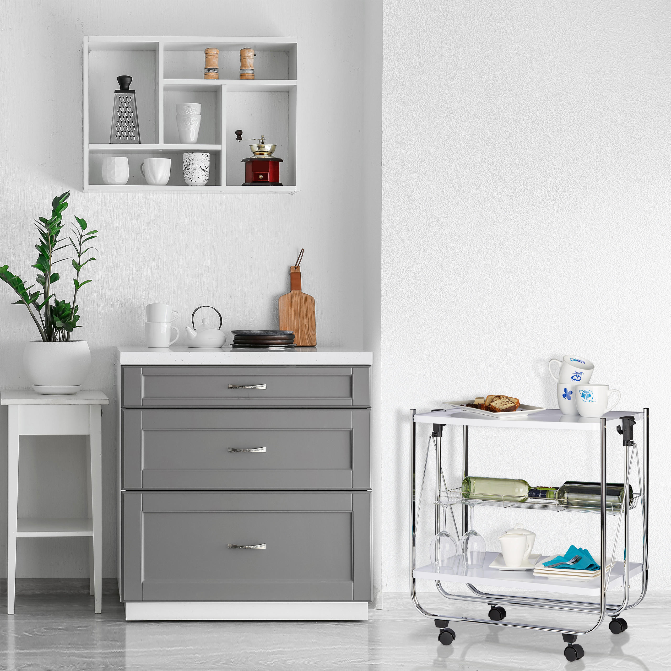SERVIERWAGEN - Weiß, Metall (68/68.5/40.5cm) - Relaxdays