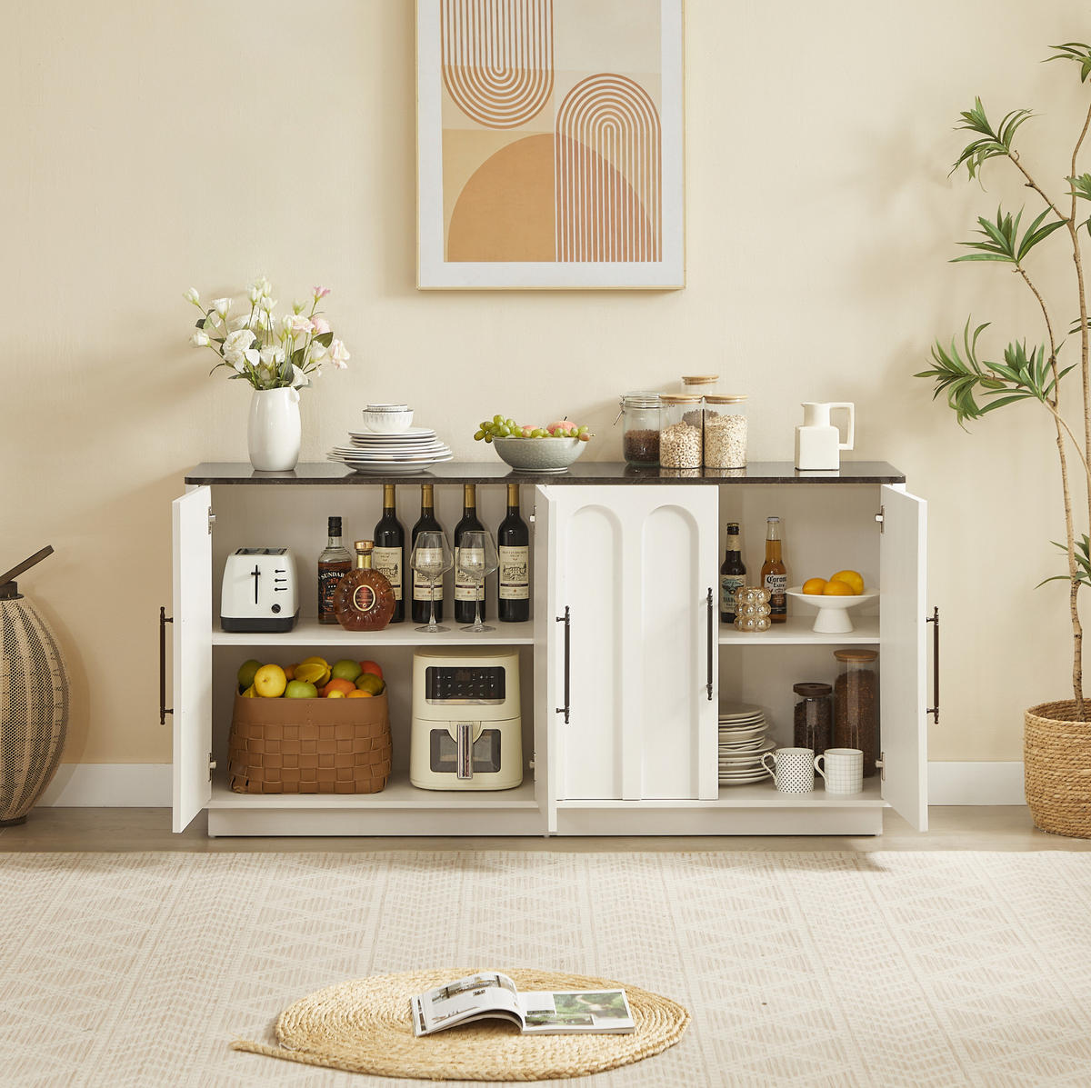 SIDEBOARD in Weiß und Schwarz 160x40x80 cm mit 4 Türen und Soft-Close-Funktion - Weiß, Holzwerkstoff (40/80/160cm) - IVMEU