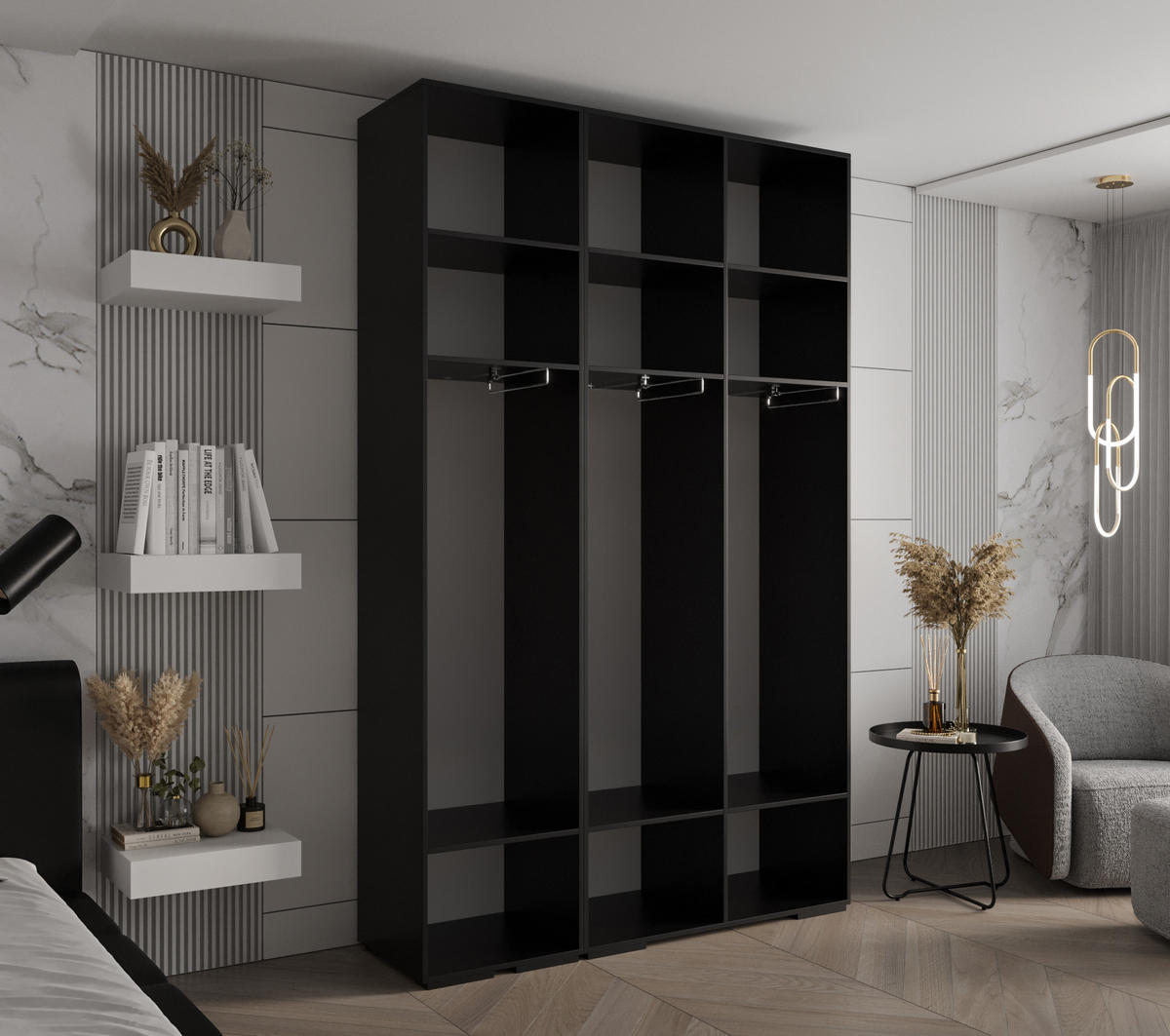 DREHTÜRENSCHRANK 236.7/150/47 3-türig - Goldfarben/Schwarz, Holz/Metall (150/236.7/47cm) - Abiks Möbel