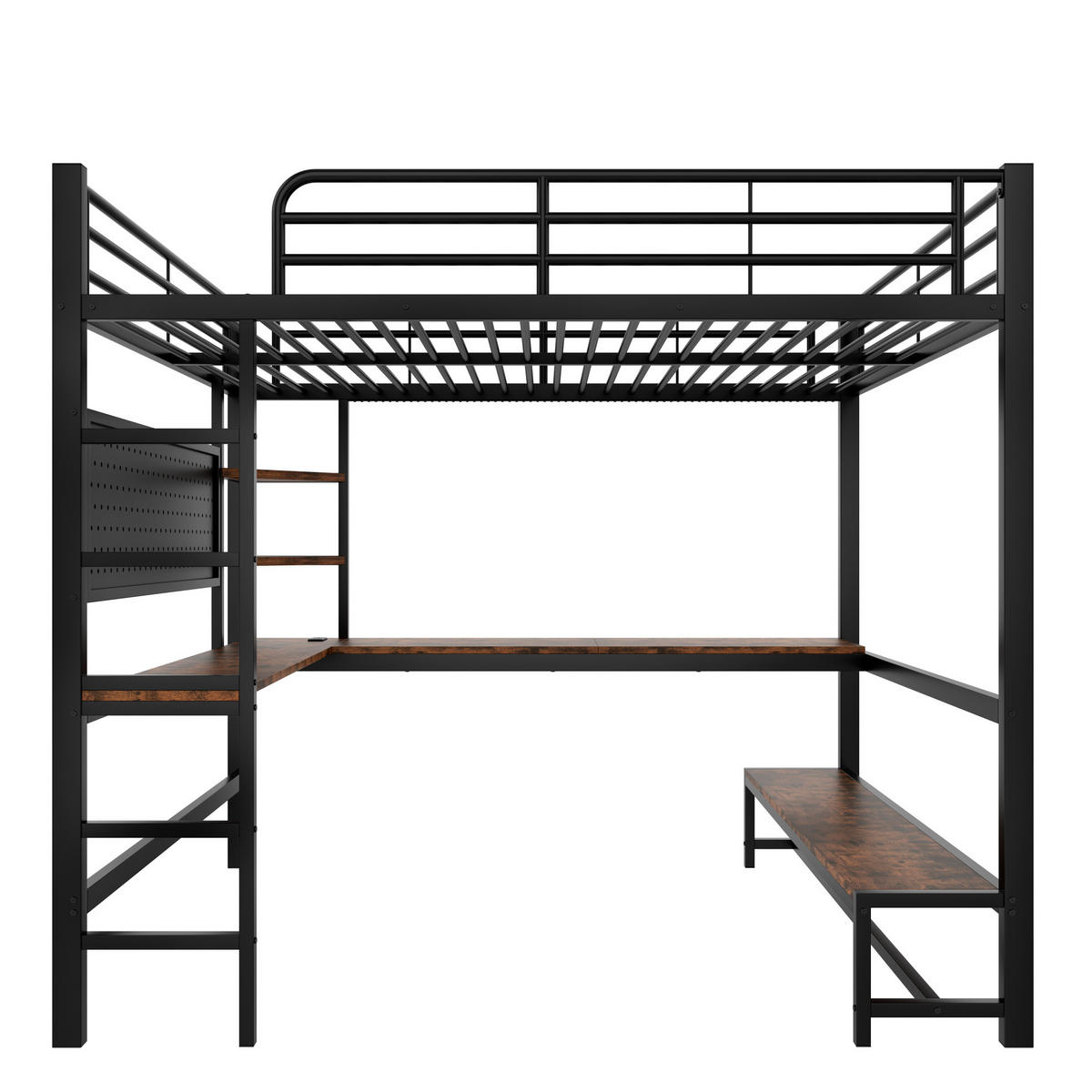 HOCHBETT 140/200 cm, Schwarz mit Schreibtisch, LED und USB-C - Schwarz, Metall (140/200cm) - MIVRAY