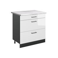 KUCHYNSKÁ SPODNÁ SKRINKA R-Line, Biely vysoký lesk/antracitová, 80 cm s 3 zásuvkami Marmori työtaso - biela s vysokým leskom/antracitová, kompozitné drevo (80/81.6/60cm) - Vicco