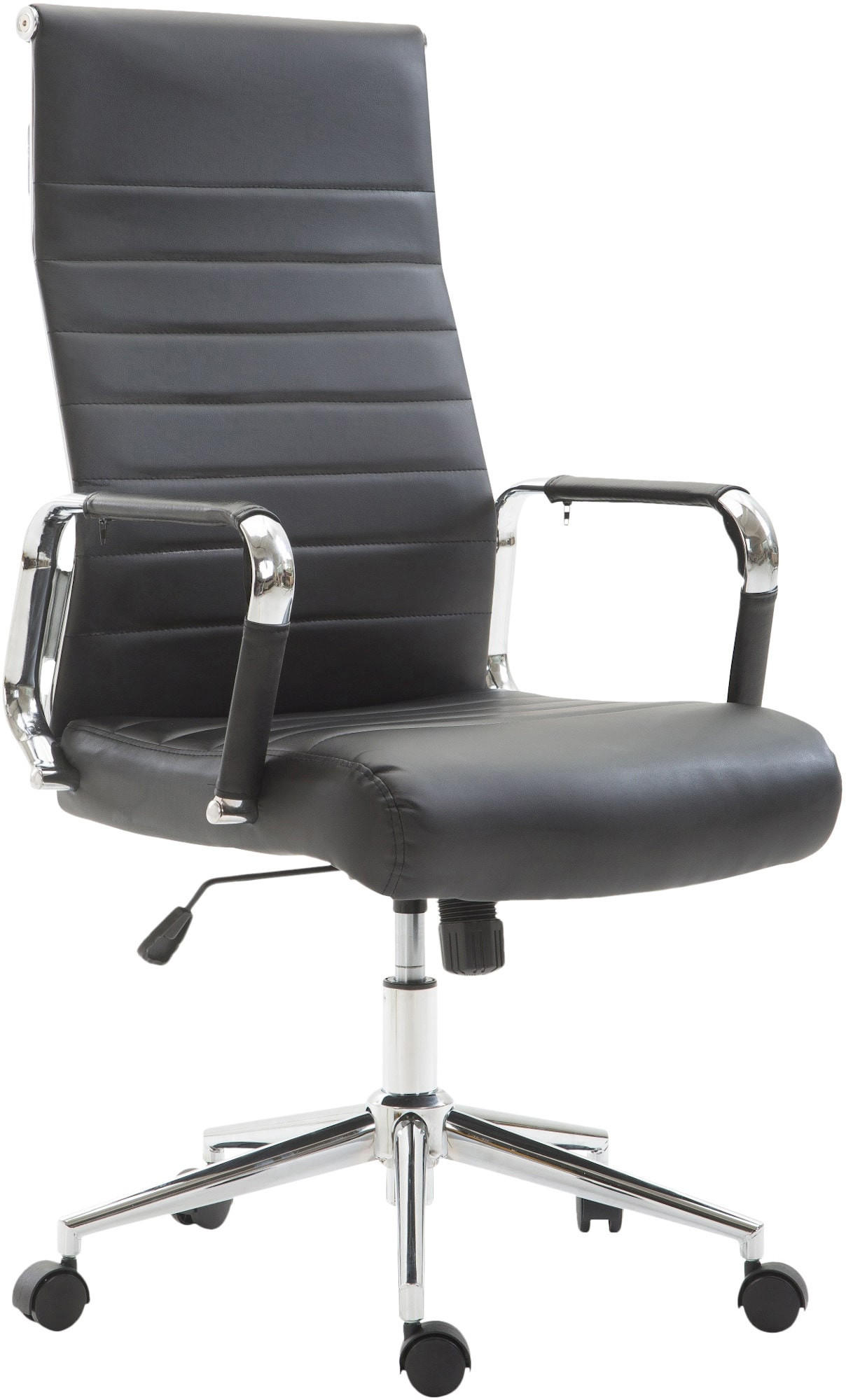 DREHSTUHL Lederlook schwarz - Chromfarben/Schwarz, Textil/Metall (58/105/66cm) - CLP
