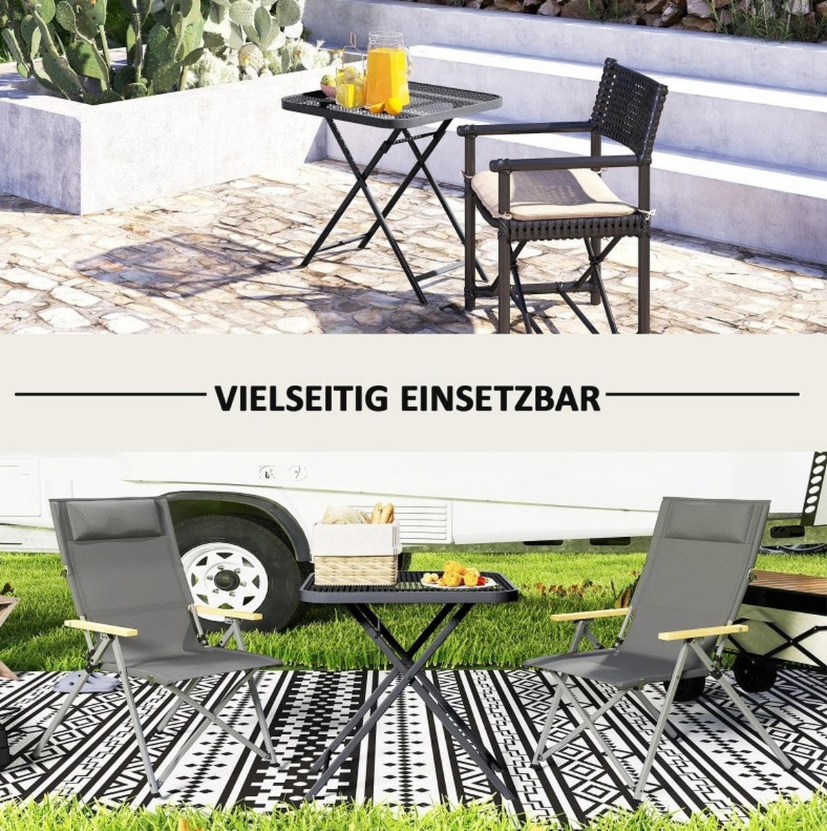 LOUNGETISCH 70/70/72 cm Schwarz aus Stahl klappbar - Schwarz, Metall (70/70/72cm) - OKMYHOME