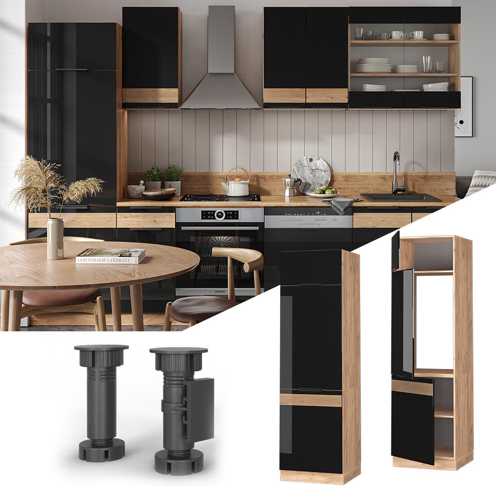 KÜCHENSCHRANK Fame-Line Schwarz Eiche hochglanz 60 cm - Honigeiche/Schwarz Hochglanz, Holzwerkstoff (60/206.8/58.1cm) - Vicco