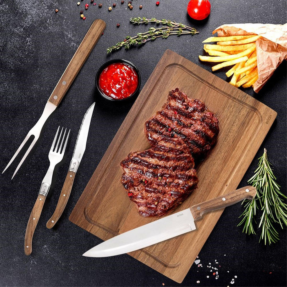 STAHLBESTECK für Steaks und Burger 15-teilig. - Silberfarben, Metall - Orion 
