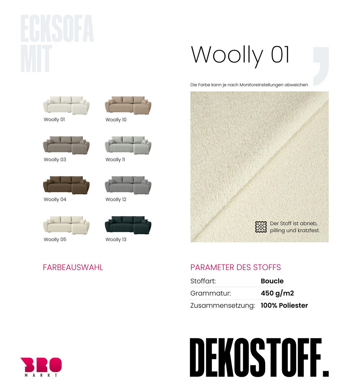 ECKSOFA Rotterdam mit Schlaffunktion Beige Bouclé - Beige, Textil (238/141cm) - Bromarkt