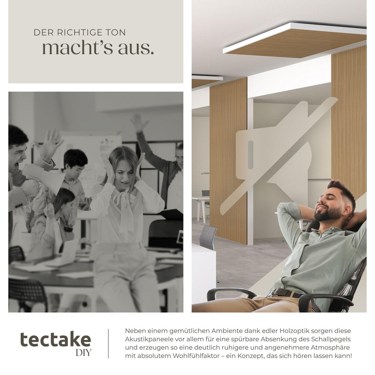 AKUSTIKPANEELE 4er Set Sonic Wall II, Echtholzfurnier, Schallabsorption, Größe flexibel anpassbar, Eiche - Braun, Holz (50/1.8/110cm) - tectake