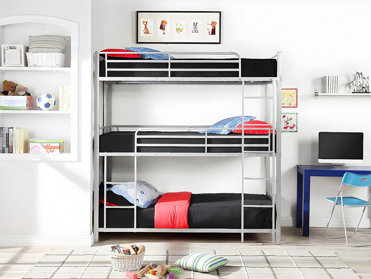 ETAGENBETT - 3 Personen - 3 x 90 x 190 cm - Metall - Silberfarben - ELOUAN III - Silberfarben, Metall - Vente-Unique