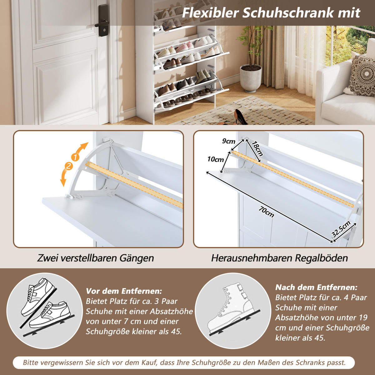 SCHUHSCHRANK 140/25/120 cm mit 6 Klapptüren und Schublade aus MDF, Weiß - Weiß, Holzwerkstoff (70/120/25cm) - Redom