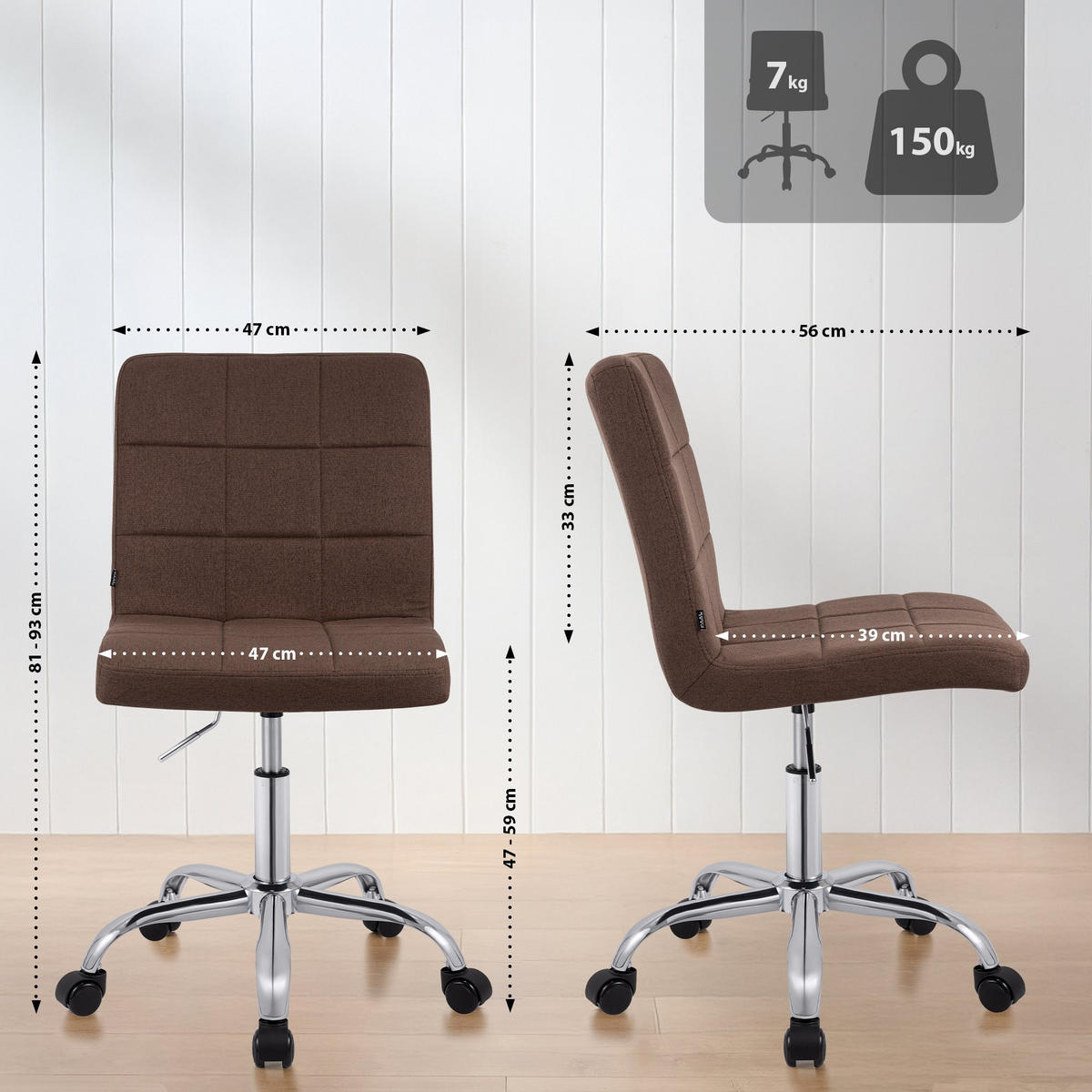 DREHSTUHL Stoff Braun - Chromfarben/Braun, Textil/Metall (47/93/56cm) - CLP