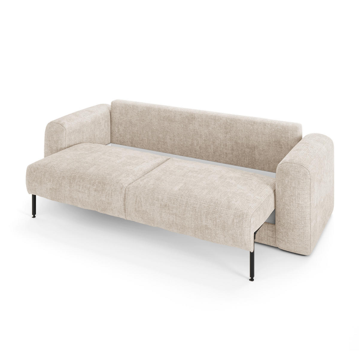SCHLAFSOFA mit Stauraum in Nussbaum RIO Geprägter Samt Creme 250cm - Creme, Textil (250/90/95cm) - Sia Home